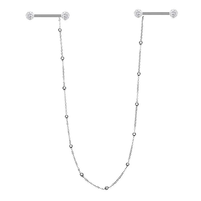 2pcs Surgical Steel Nipple Piercing with Chain Breast Shield Fake Pierced Clip Nipple Ring Cover for Women Sexy Body Jewelry 14G