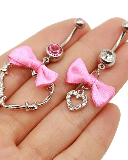 Beautiful Bow Belly Button Ring for Women Heart-shaped Belly Piercing Jewerly Surgical Steel Body Piercing Jewelry