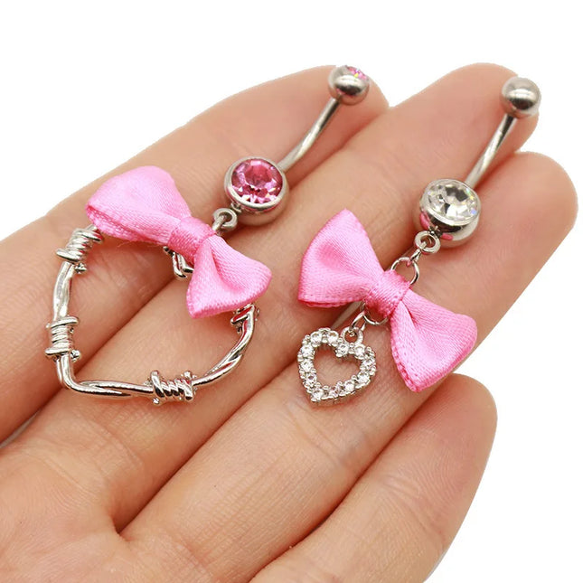 Beautiful Bow Belly Button Ring for Women Heart-shaped Belly Piercing Jewerly Surgical Steel Body Piercing Jewelry