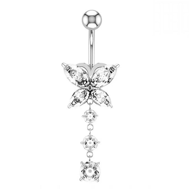 Zircon Crystal Belly Button Piercing Rings for Women Navel Ring Surgical Steel Barbell Heart Butterfly Body Piercing Jewelry