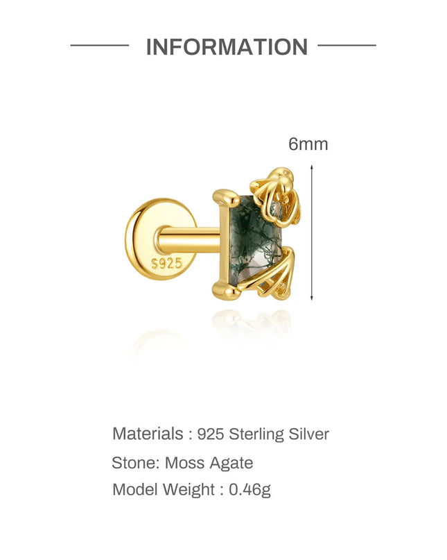 Aide 1PC 925 Sterling Silver 18K Gold Threaded Piercing Earring Women Ins Green Red Colors Zircon  Ear Bone Nail Gift Jewelry