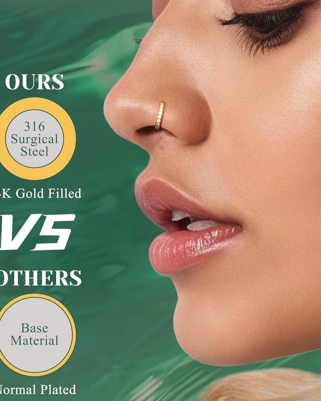 Florideco 14K Gold Plated Nose Rings for Women Men 20G Stainless Steel Nose Rings Hoops L Shaped Studs Nostril Piercings Jewelry