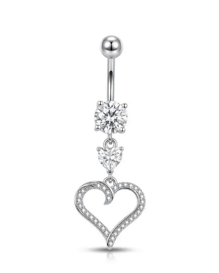 Stainless Steel Dangle Belly Button Rings For Women Shiny Cubic Zirconia Heart Butterfly Flower Navel Piercing Jewelry For Daily