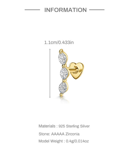 AIDE Heart Round Ball Flat Helix Piercing Earring 925 Sterling Silver Ear Studs Geometric Zircon Exquisite Trinket Studs Aretes