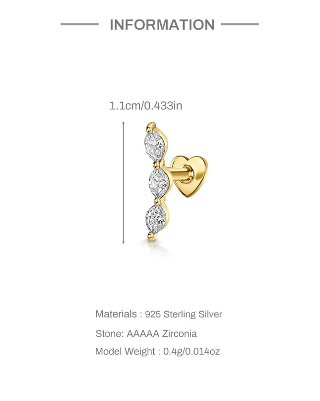 AIDE Heart Round Ball Flat Helix Piercing Earring 925 Sterling Silver Ear Studs Geometric Zircon Exquisite Trinket Studs Aretes