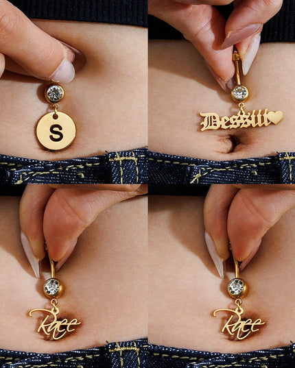Letdiffery Custom Name Belly Button Rings for Women Stainless Steel Personalized White Zircon Sexy Body Piercing Summer Jewelry