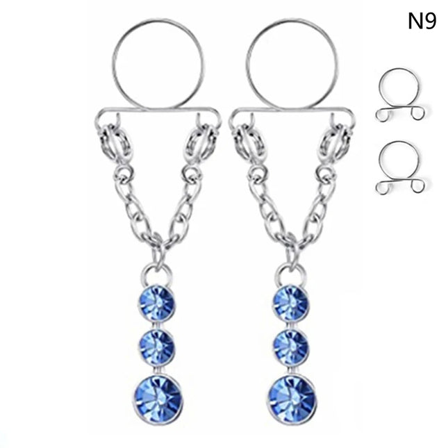 1 Pair New Fake Nipple Ring Sexy Tassel Crystal Butterfly Pendant For Women Girls Adjustable Faux Nipple Piercing Body Jewelry