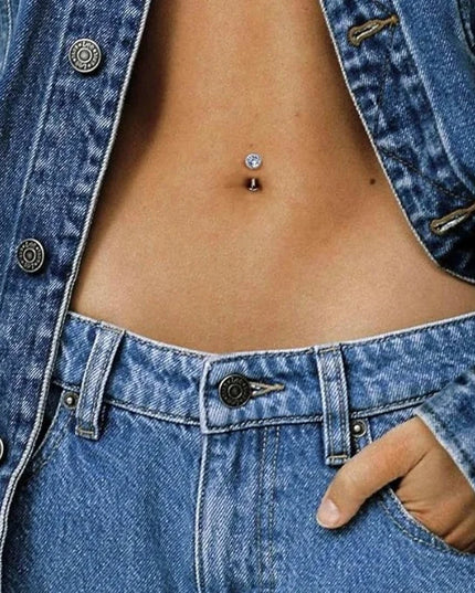 14G G23 Titanium Curved Belly Button Ring with White Zirconia Flat Implantable Navel Jewelry Elegant Pin-Type Piercing Accessory