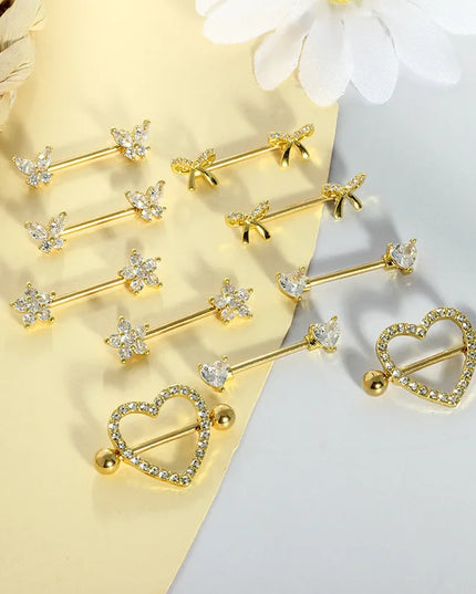 Nipple Piercing Jewelry 14G Stainless Steel Nipple Rings for Women Heart Butterfly Flower Bow Nipple Barbells