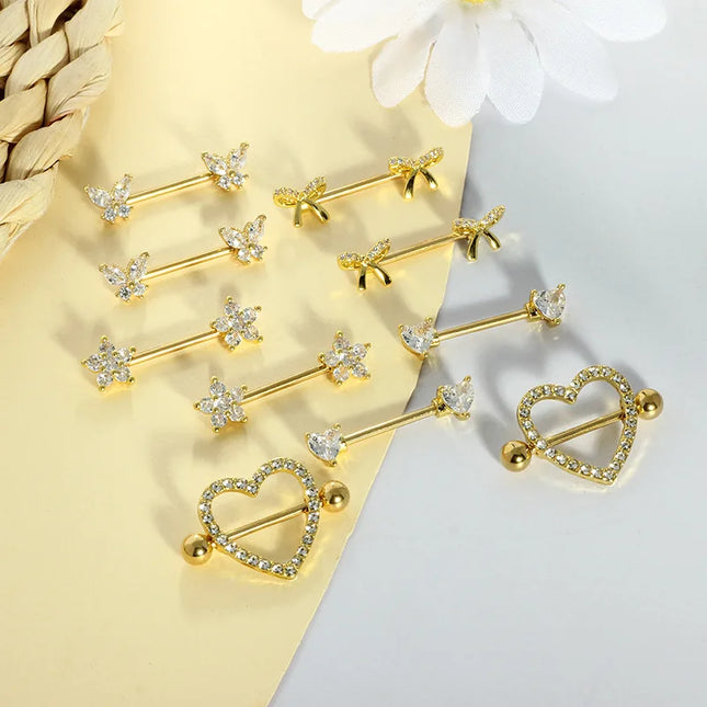 Nipple Piercing Jewelry 14G Stainless Steel Nipple Rings for Women Heart Butterfly Flower Bow Nipple Barbells