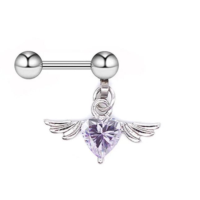 1Pc Angel Wings Helix Piercing Ear Lobe Daith Rook Tragus Cartilage Piercing Heart Cz Earring Conch Tragus Stud  Stainless Steel