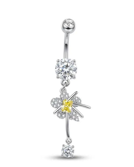 Stainless Steel Dangle Belly Button Rings For Women Shiny Cubic Zirconia Heart Butterfly Flower Navel Piercing Jewelry For Daily