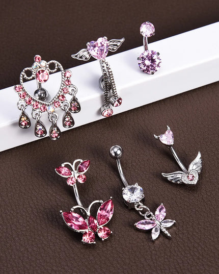 Steel Belly Button Rings Pink Crystal Piercing Navel Heart Style Navel Piercing Earring Belly Piercing Sexy Body Jewelry Ombligo