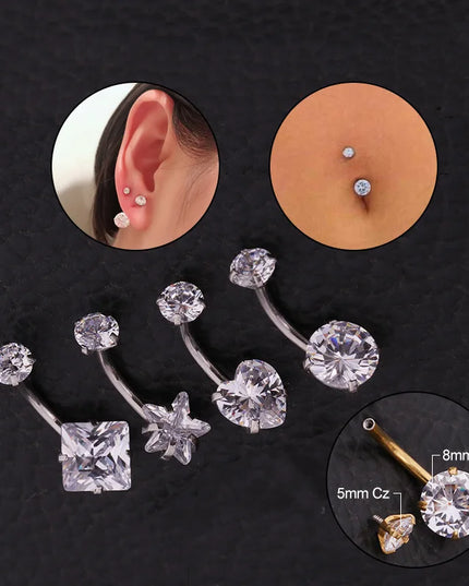 Fashion Heart Belly Button Piercing Crystal Sexy Titanium Steel Belly Navel Rings Belly Piercing