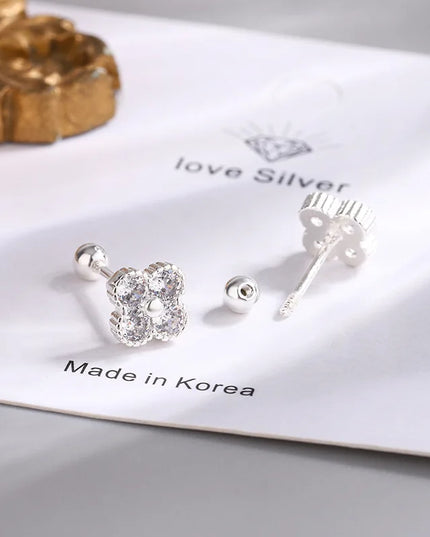 925 Sterling Silver Four Round Zircon Small Piercing Stud Earrings For Women Luxury Elegant Fine Jewelry Accessories Jewellery