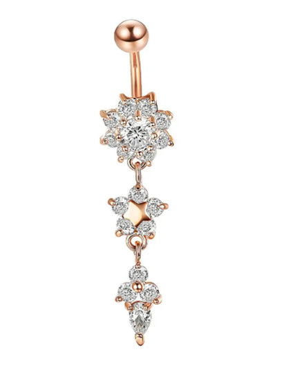 Fashion Zircon Heart Belly Button Piercing for Women Stainless Steel Long Flower Pendant Navel Rings Piercing Ombligo Jewelry