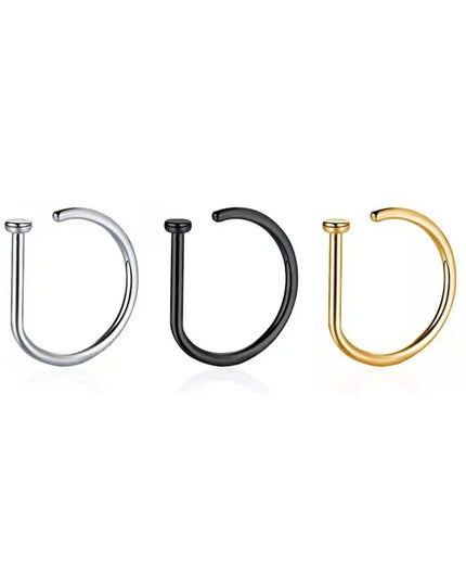 New Curved Barbells Fake Nose Piercing D Shaped Tragus Helix Stud Earring Hoop Septum Stainless Steel Ring Nostril Body Jewelry