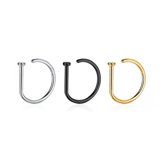 New Curved Barbells Fake Nose Piercing D Shaped Tragus Helix Stud Earring Hoop Septum Stainless Steel Ring Nostril Body Jewelry