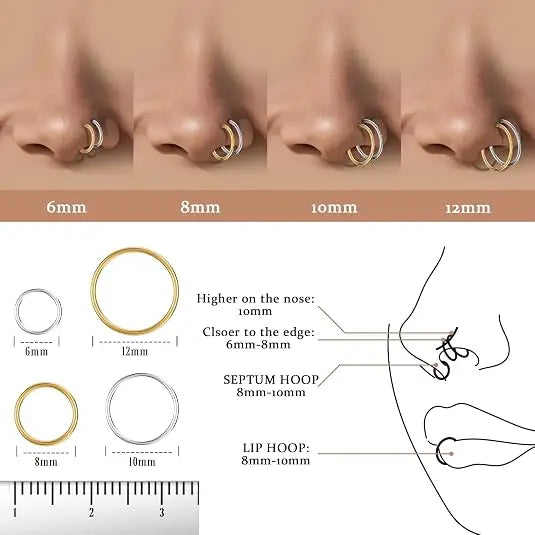 Stainless Steel Hinged Nose Ring Clicker 10G-20G Septum Cartilage Tragus Helix Lip Hoop Piercing Body Jewelry Wholesale