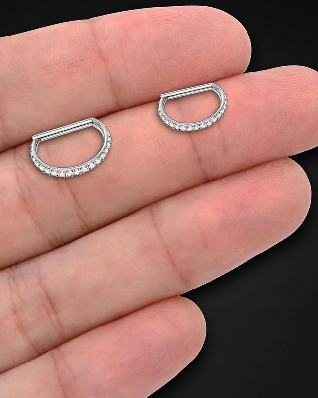 Nose Rings Titanium Clicker Ring in D Shape Style and Zirconia Conch Piercing Hoop Rook Huggie Helix Nostril Clicker