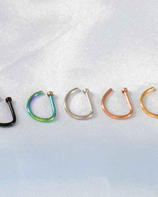 New Curved Barbells Fake Nose Piercing D Shaped Tragus Helix Stud Earring Hoop Septum Stainless Steel Ring Nostril Body Jewelry