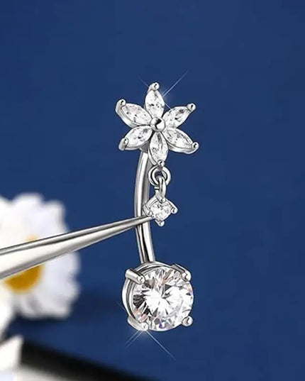 1 Pcs Stainless Steel Belly Button Rings With Shiny Butterfly Flower Dangle For Daily Wear Beach Party Piercing Jewelry Gift