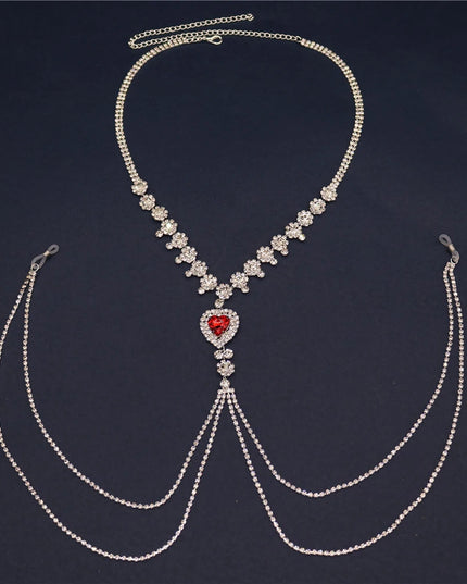 New Fashion Red Heart Nipple Chain Non Pierced Accessories Jewelry Neclace Sexy for Women Rhinestone Pendant Underwear BodyChain