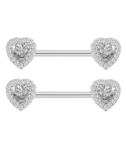 1 Pair/4 Pairs Stainless Steel Shield Bar Barbell Nipple Piercing Jewelry for Women Sexy Heart CZ Crystal Barbell Nipple Rings