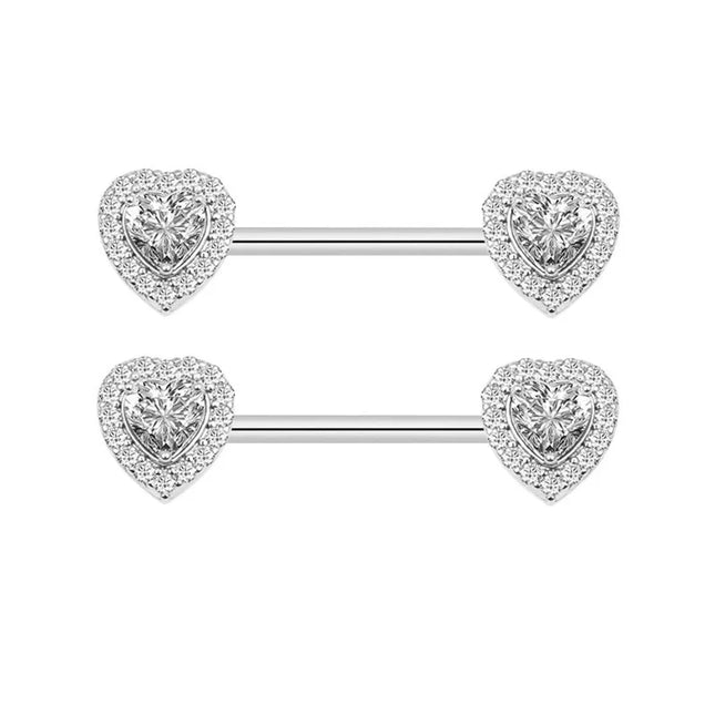 1 Pair/4 Pairs Stainless Steel Shield Bar Barbell Nipple Piercing Jewelry for Women Sexy Heart CZ Crystal Barbell Nipple Rings