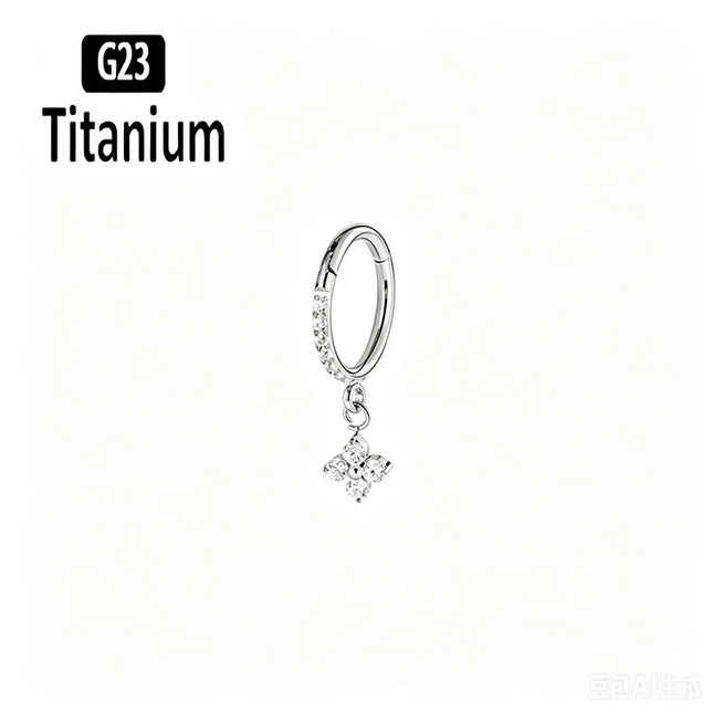 ASTM F136 Titanium Nose Rings Hoop Septum with CZ Flower Clicker Piercing Ear Cartilage Tragus Helix Rook Daith Earrings Jewelry