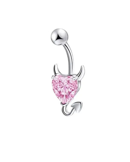 Stainless Steel Navel Belly Button Ring Heart Cubic Zirconia Cute Devil Design Perfect Gift for Girlfriend