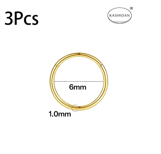 18G gold nose ring for men and women, hinged clicker septum ring for nose/cartilage/body piercing jewelry, 6mm/8mm/10mm/12mm