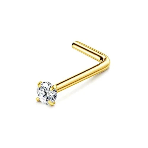 Florideco 14K Gold Plated Nose Rings for Women Men 20G Stainless Steel Nose Rings Hoops L Shaped Studs Nostril Piercings Jewelry