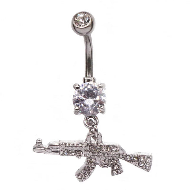 Belly Button Rings Gun Piercing Navel Ring Clear Gem Navel Button Ring Body Jewelry Ombligo Nail Belly Piercing for Women Girls