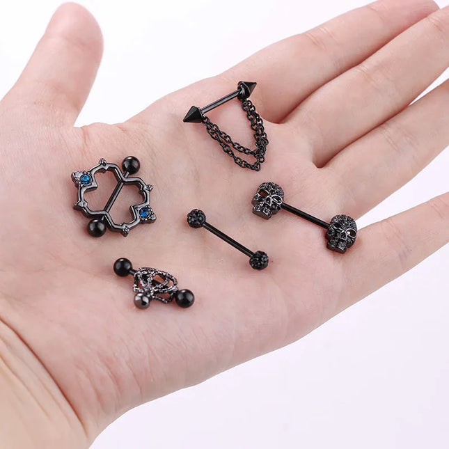 Punk rock sexy black rose nipple ring, body puncture nipple jewelry, women's sexy accessory gift