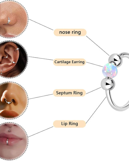 Surgical Steel Nose Rings Hoop 18g 20g Opal Septum Rings 8mm/10mm Nose Piercing Jewelry Cartilage Earring for Women