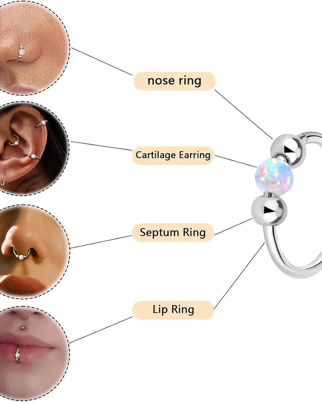 Surgical Steel Nose Rings Hoop 18g 20g Opal Septum Rings 8mm/10mm Nose Piercing Jewelry Cartilage Earring for Women
