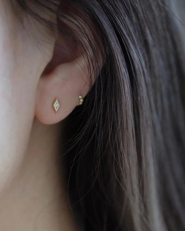 925 Sterling Silver Geometric Zircon Stud Earrings, Gold Plated Minimalist Diamond-Shaped Ear Piercing Jewelry for Women