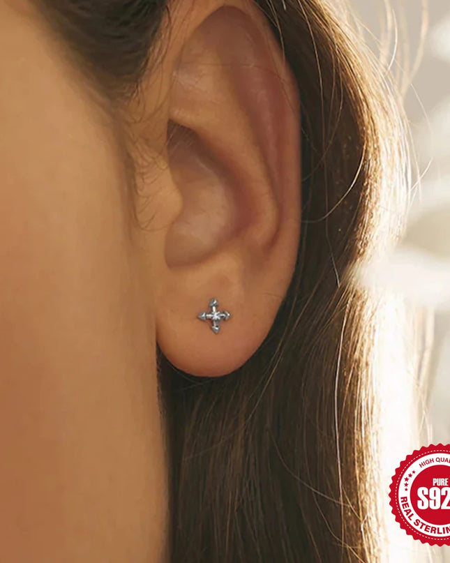 CANNER 1PC 925 Sterling Silver Flat Bottom Piercing Earring for Women Exquisite Crown Ear Studs Cartilage Earring Fine Jewelry