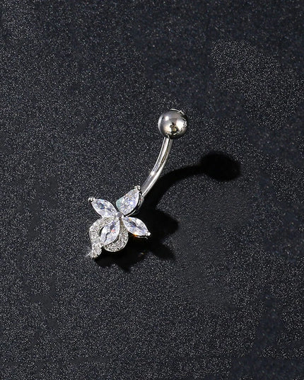Women's Sexy Belly Button Ring Stainless Steel Navel Piercing with Butterfly Flower Design Body Jewelry