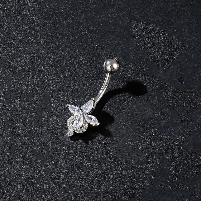 Women's Sexy Belly Button Ring Stainless Steel Navel Piercing with Butterfly Flower Design Body Jewelry