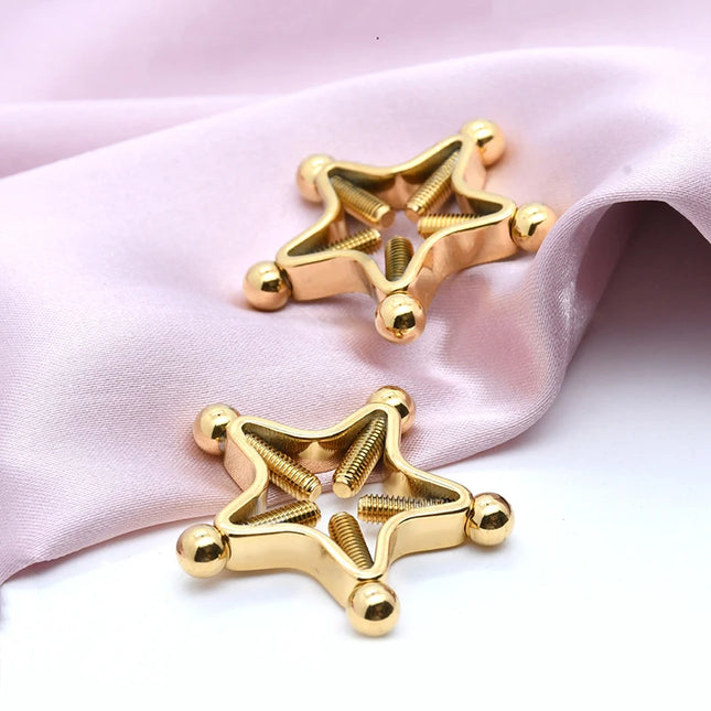[Y]1Pc Stainless Steel Adjustable Nipple Rings For Women, Star Shaped Clip On Nipple Ring Fake Nipple Piercing Jewelry