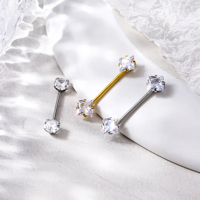 1PC Stainless Steel CZ Nipple Rings for Women Silver Gold Color Barbell Round Heart Square Nipple Piercing Body Piercing Jewelry