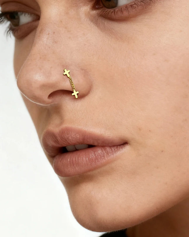 Nose Rings for Women 316L Stainless Steel Nostril Hoop Nose Ring Studs Fashion Body Cross Nose Piercing Jewelry Set