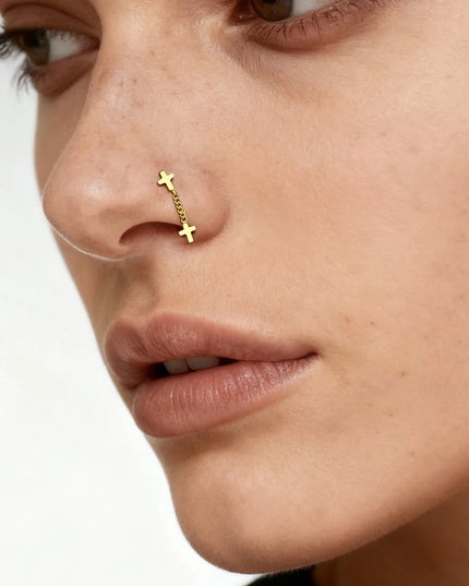 Nose Rings for Women 316L Stainless Steel Nostril Hoop Nose Ring Studs Fashion Body Cross Nose Piercing Jewelry Set