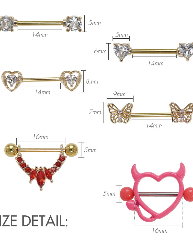 1Pair Surgical Steel Nipple Rings Nipple Piercing Bar Jewelry for Women Men with Sparkle CZ 14G Barbell Body Jewelry Accessories