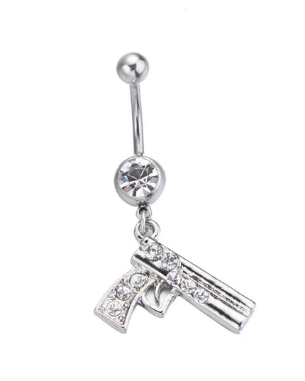 Belly Button Rings Gun Piercing Navel Ring Clear Gem Navel Button Ring Body Jewelry Ombligo Nail Belly Piercing for Women Girls