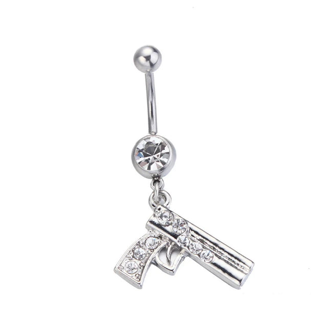 Belly Button Rings Gun Piercing Navel Ring Clear Gem Navel Button Ring Body Jewelry Ombligo Nail Belly Piercing for Women Girls