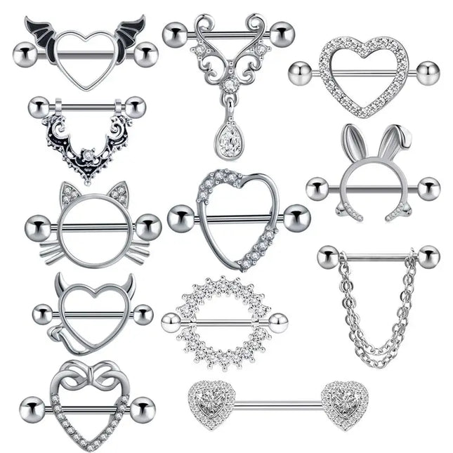1 Pair Heart Barbell Nipple Ring Piercing Helix Piercing Sexy Nipple Jewelry High Quality Zircon Nipple Rings For Women Oreja