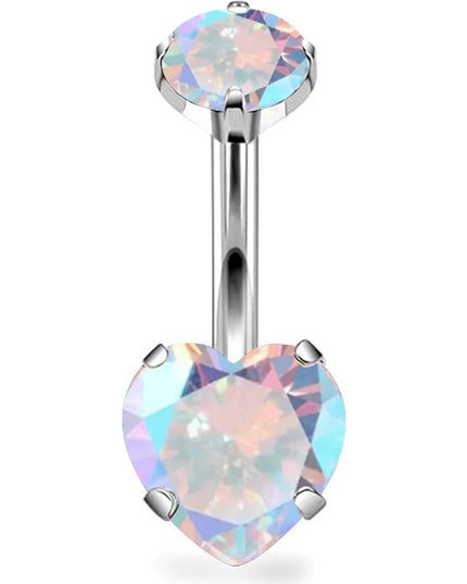 G23 Titanium Heart Shaped Belly Button Ring 14G Clear CZ Women's Navel Piercing Hypoallergenic Sexy Body Jewelry